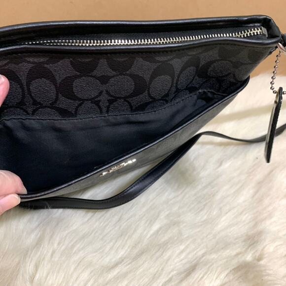 COACH Black Signature Coated Canvas PVC Logo File Messenger XBody Bag F58297 - Picture 3 of 15